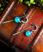 Vintage Blue Sterling Silver Gem Stone Tassel Drop Earrings