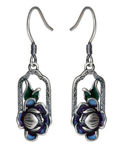 Vintage Blue Sterling Silver Lotus Drop Earrings