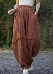 Vintage Brick Red Pockets High Waist Linen Pants Summer