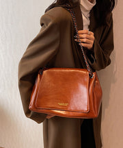 Vintage Brown Chain Linked Faux Leather Tote Handbag