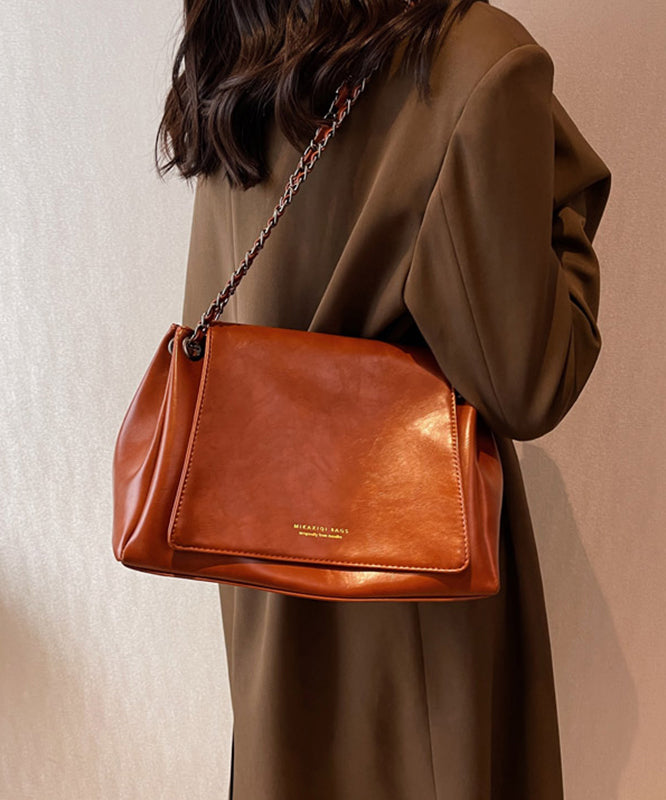 Vintage Brown Chain Linked Faux Leather Tote Handbag