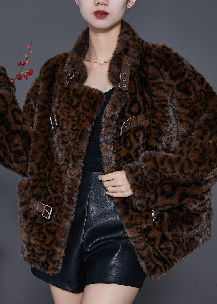 Vintage Brown Oversized Leopard Print Mink Velvet Jackets Spring