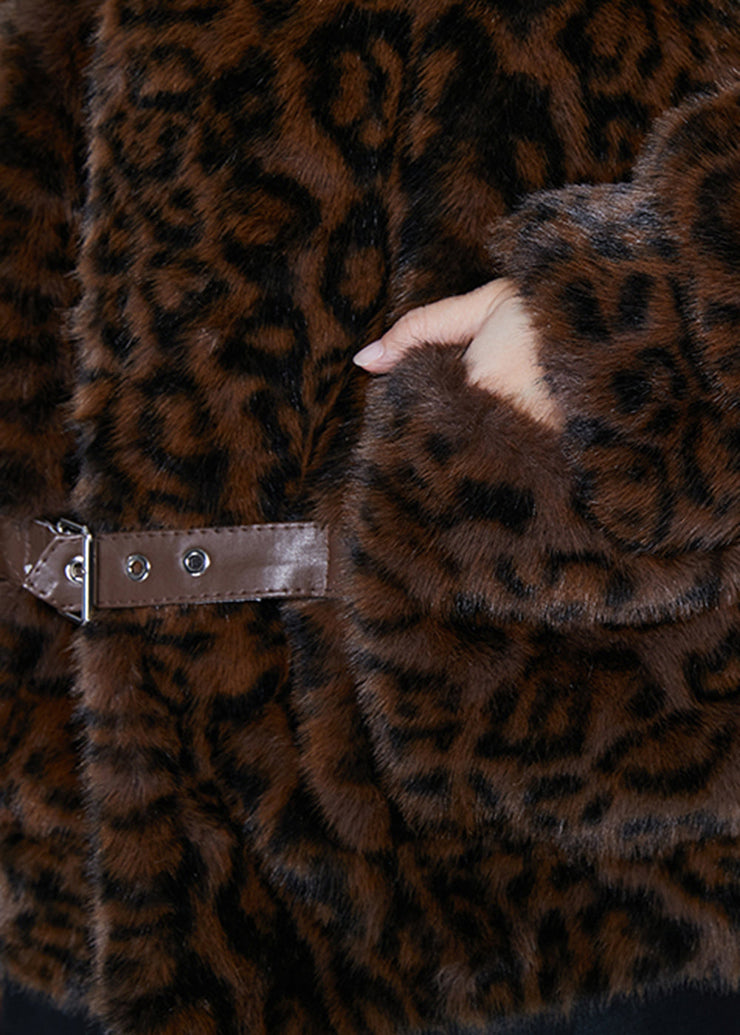 Vintage Brown Oversized Leopard Print Mink Velvet Jackets Spring