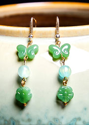 Vintage Butterfly Jade Zircon Drop Earrings