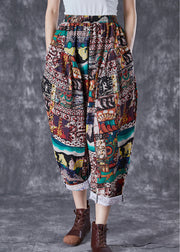 Vintage Chocolate High Waist Oversized Print Cotton Pants Summer