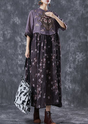 Vintage Colorblock Embroideried Patchwork Cotton Long Dress Summer