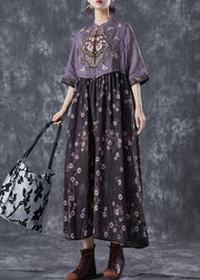 Vintage Colorblock Embroideried Patchwork Cotton Long Dress Summer