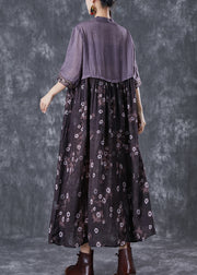 Vintage Colorblock Embroideried Patchwork Cotton Long Dress Summer