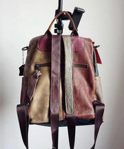 Vintage Colorblock Patchwork Calf Leather Backpack