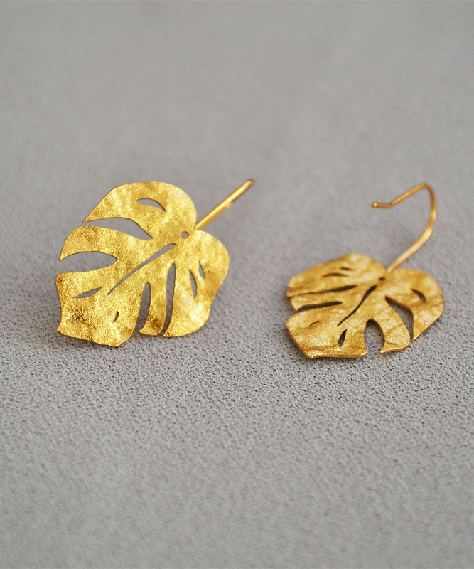 Vintage Gold Leaf Shape 14K Gold Copper Stud Earrings