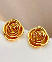 Vintage Gold Metal Rose Stud Earrings