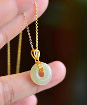 Vintage Gold Stainless Steel Alloy Jade Zircon Pendant Necklace