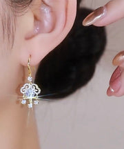 Vintage Gold Sterling Silver Overgild Zircon Safety Lock Tassel Drop Earrings