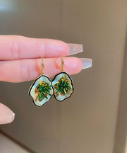 Vintage Green Copper Dropping Glaze Drop Earrings