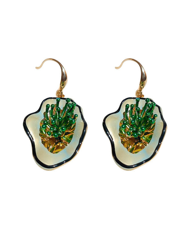 Vintage Green Copper Dropping Glaze Drop Earrings