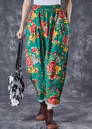 Vintage Green Oversized Print Cotton Harem Pants Summer