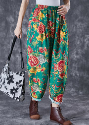 Vintage Green Oversized Print Cotton Harem Pants Summer