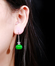 Vintage Green Sterling Silver Jade Pumpkin Drop Earrings