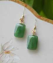 Vintage Green Sterling Silver Square Jade Drop Earrings