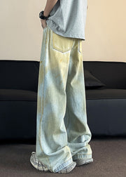 Vintage Light Green Pockets High Waist Men Wide Leg Pants