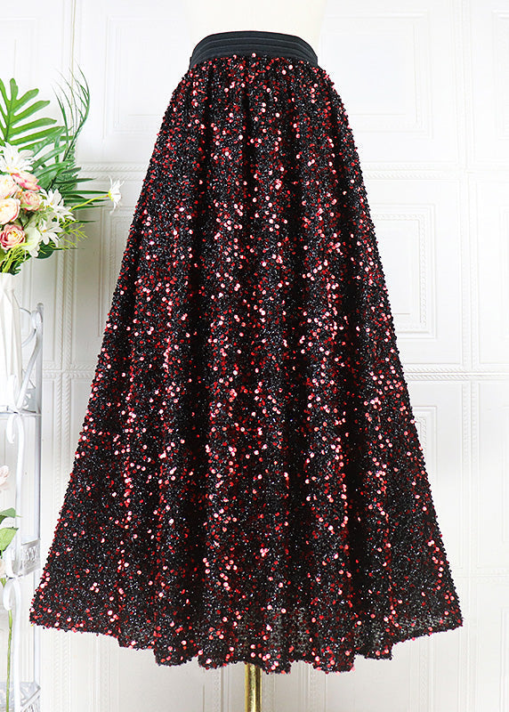 Vintage Mulberry Elastic Waist Sequins Tulle A Line Skirt Spring