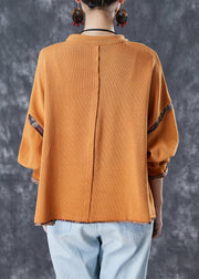 Vintage Orange Chinese Button Patchwork Cotton Shirt Tops Spring