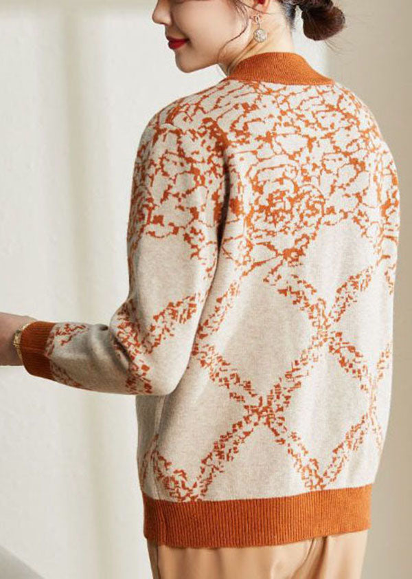 Vintage Orange O-Neck Embroideried Warm Woolen Coat Long Sleeve