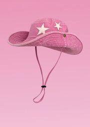 Vintage Pink Five Pointed Star Embroidery Cotton Cowboy Hat