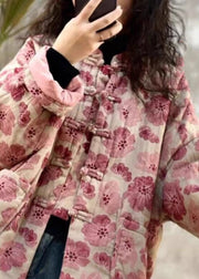 Vintage Pink Oversized Print Fine Cotton Filled Parkaer Winter