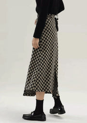 Vintage Plaid Side Open High Waist Cotton Skirt Fall