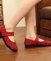 Vintage Print Cotton Fabric Flat Shoes For Women Buckle Strap Flat Shoes For Women