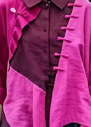 Vintage Purple Asymmetrical Patchwork Linen Shirt Top Summer