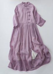 Vintage Purple Chinese Button Side Open Cotton Dresses Summer