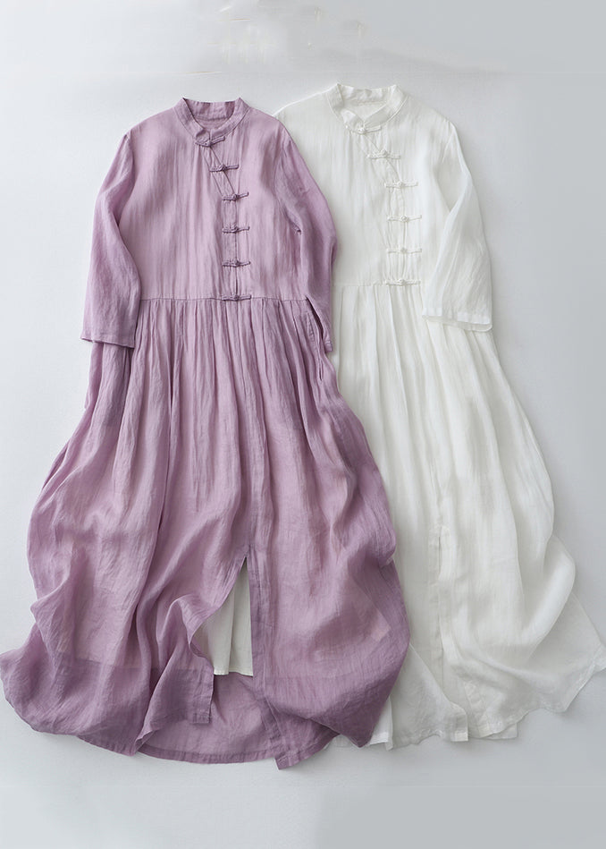 Vintage Purple Chinese Button Side Open Cotton Dresses Summer