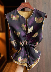 Vintage Purple Embroideried Nail Bead Silk Waistcoat Fall