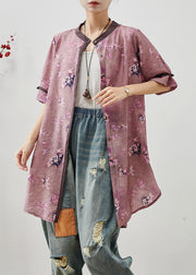 Vintage Purple Floral Linen Long Shirt Summer