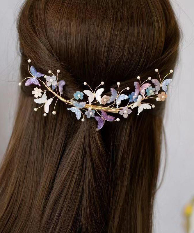 Vintage Rainbow Alloy Pearl Butterfly Floral Hairpin