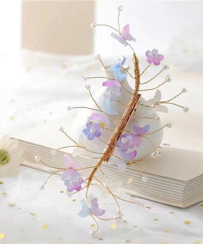 Vintage Rainbow Alloy Pearl Butterfly Floral Hairpin