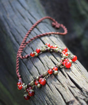 Vintage Red Alloy Agate Chalcedony Tassel Graduated Bead Necklace