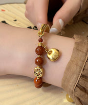 Vintage Red Copper Alloy Agate Tassel Charm Bracelet