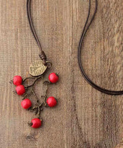 Vintage Red Hand Knitting Red Apple Vine Pendant Necklace