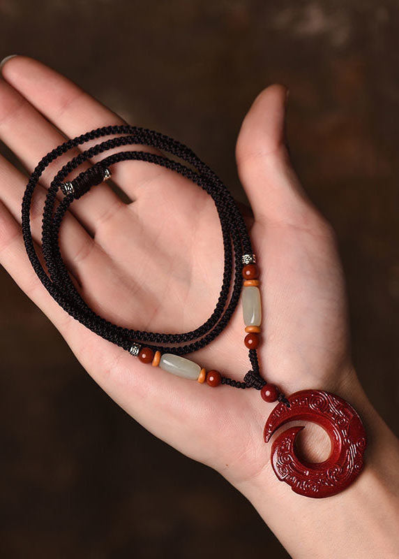 Vintage Red Jade Cinnabar Pendant Necklace