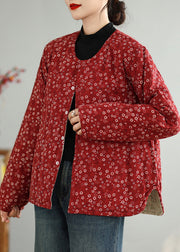 Vintage Red O Neck Button Print Thick Coats Winter