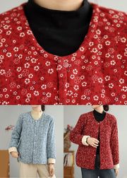 Vintage Red O Neck Button Print Thick Coats Winter