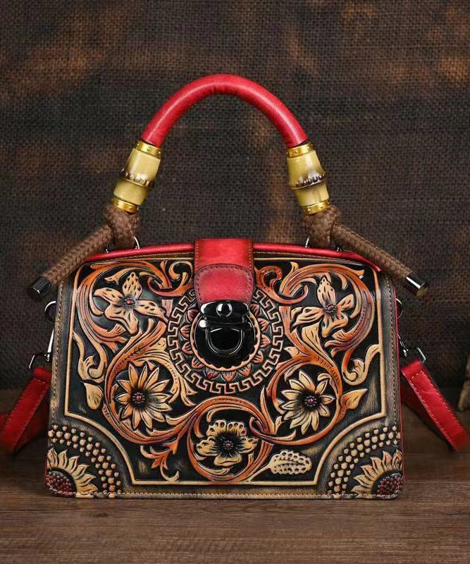 Vintage Red Original Bamboo Joint Splicing Embossed Handbag