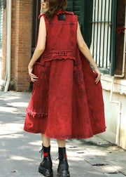 Vintage Red Peter Pan Collar Patchwork Long Waistcoat Summer