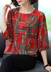 Vintage Red Print Cozy Silk Top Summer