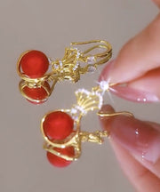 Vintage Red Stering Silver Overgild Zircon Pearl Money Bag Drop Earrings