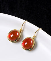 Vintage Red Sterling Silver Overgild Enamel Gem Stone Drop Earrings