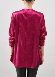 Vintage Rose Jacquard Slim Fit Silk Shirt Top Fall